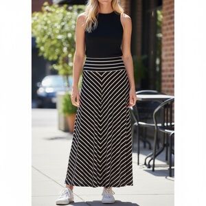 Calvin Klein NWT Black Tan Stripe Maxi Skirt Fold Over Waist Size M